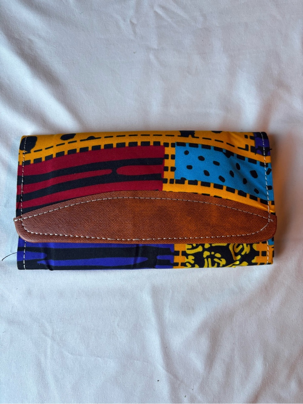 Colorblock Multi-Color Women's Clutch Wallet with Brown Accent